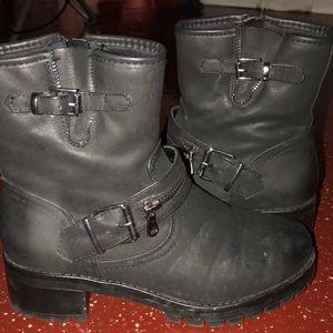 Black chunky heeled boots